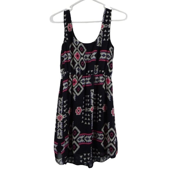 BeBop Slip Lined Elastic Waist Round Neck Sleeveless Aztec Print Dress - Small - Picture 7 of 12